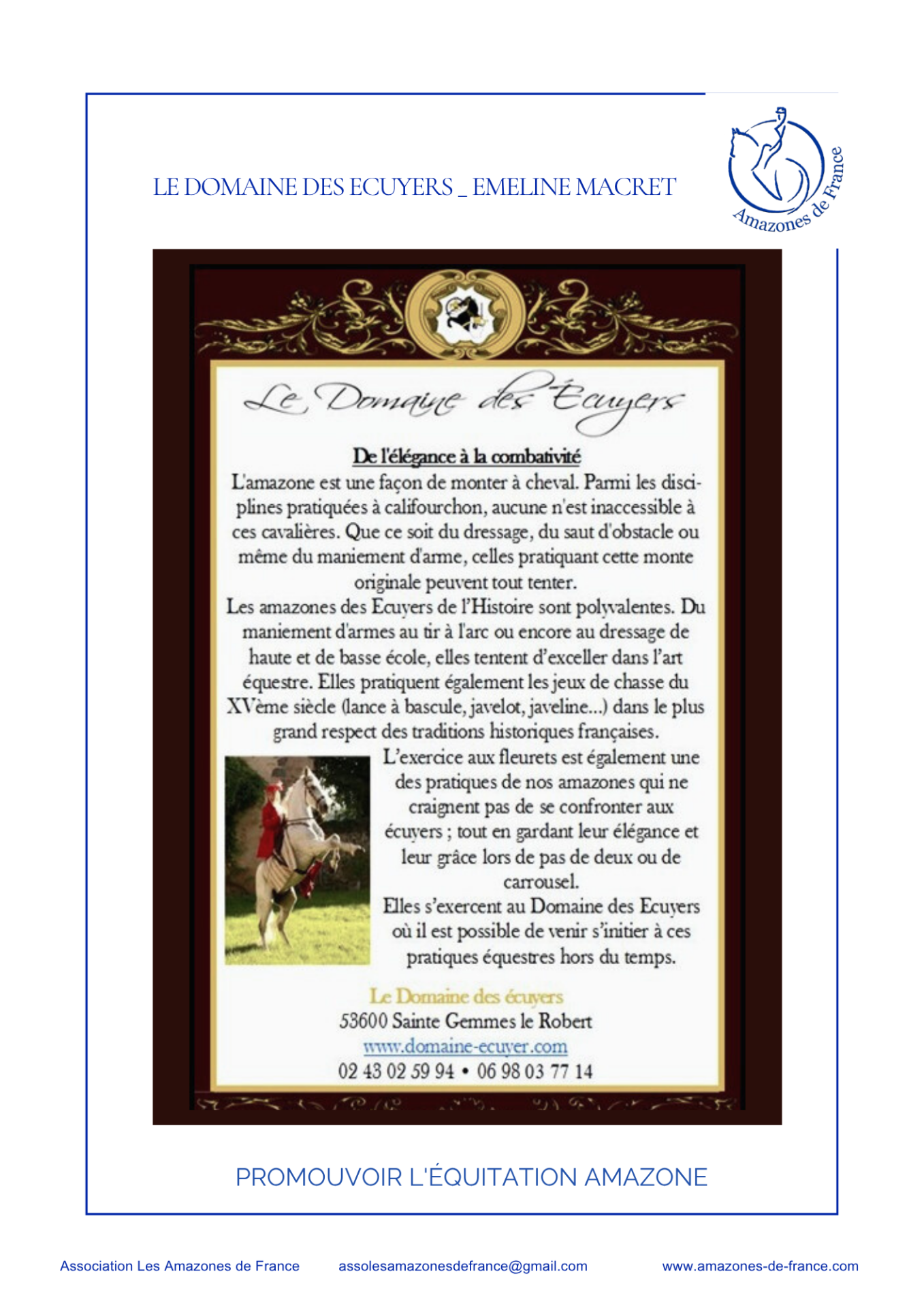 Le domaine des ecuyers emeline macret